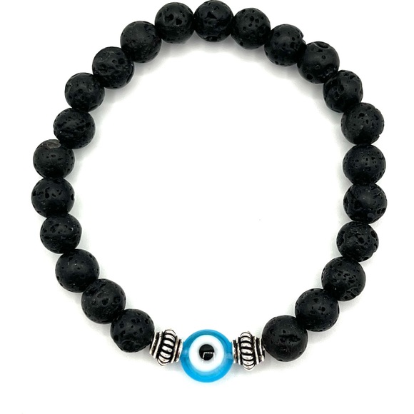 Hand Crafted Jewelry - Hand Crafted Small Black Lava Evil Eye Bracelet
